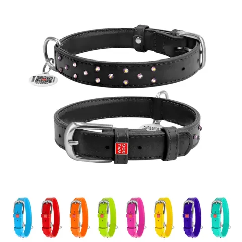 Нашийник для собак шкіряний WAUDOG Glamour з QR паспортом, з клейовими стразами, Ш 25 мм, Дов 38-49 см чорний купити за ціною ₴633.60