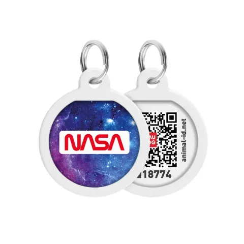 Адресник для собак і котів металевий WAUDOG Smart ID з QR паспортом, малюнок "NASA21", коло, Д 25 мм купити за ціною ₴150.00