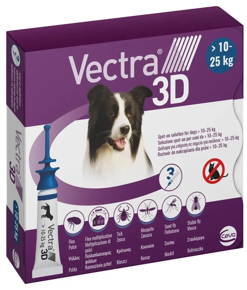 Фото VECTRA 3D (Вектра 3D) краплі на холку від зовнішніх паразитів для собак вагою від 10 до 25 кг, 1 шт купити за ціною ₴419.00