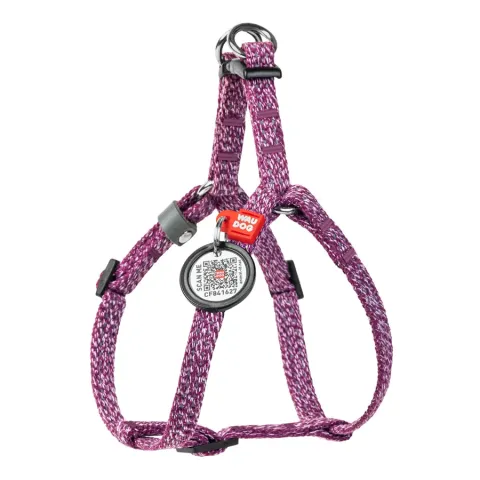 Шлея для котів та дрібних порід собак з відновленої бавовни WAUDOG Re-cotton з QR паспортом, світловідбиваюча, пластиковий фастекс, XS, Ш 10 мм, A=B 30-40 см фіолетовий купити за ціною ₴196.00