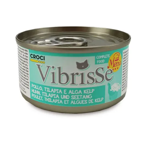 Конcерва для котів VIBRISSE MENU, курка з тілапією в соусі з водоростей, 70г купити за ціною ₴94.40