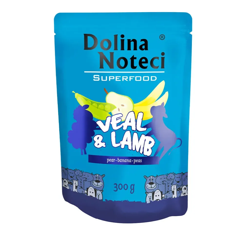 Фото Корм вологий для собак Пауч Dolina Noteci Superfood для cобак з телятиною та бараниною,300 гр купити за ціною ₴118.00