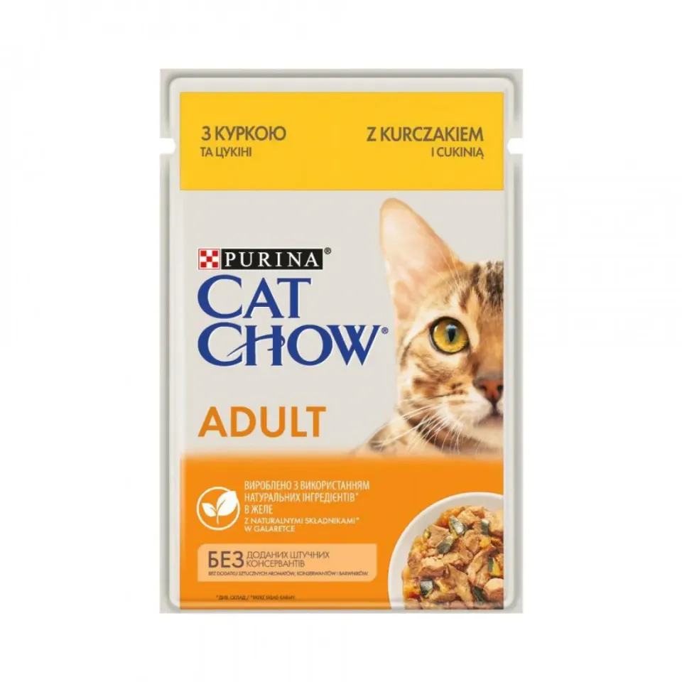 Фото Кет чау CAT CHOW ADULT вологий корм для котів з куркою та цуккіні в желе, 85г купити за ціною ₴18.00