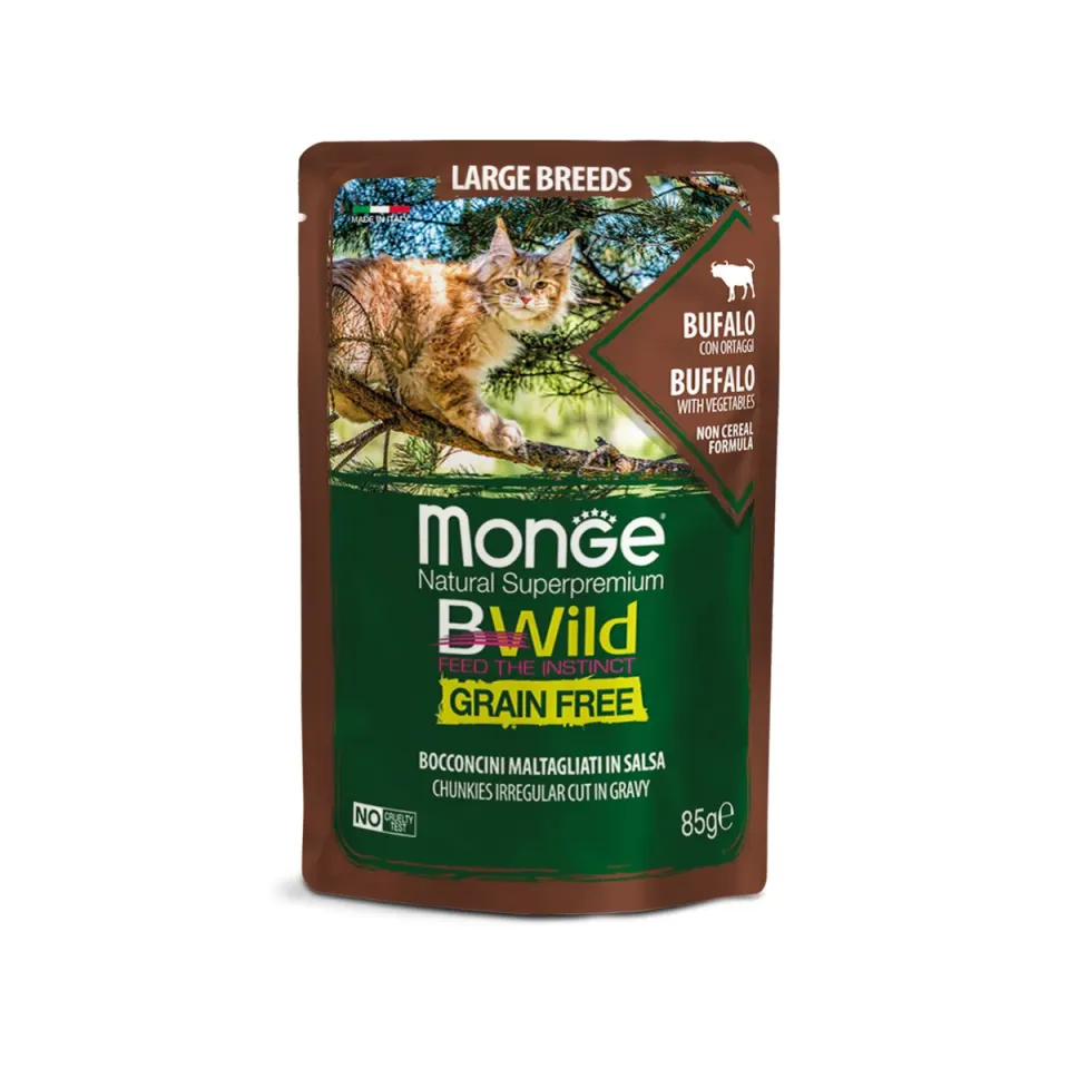 Фото Корм вологий для котів Монж Monge Cat Bwild Grain Free буйвол (для котів великих порід з 2-х місяців) купити за ціною ₴49.00