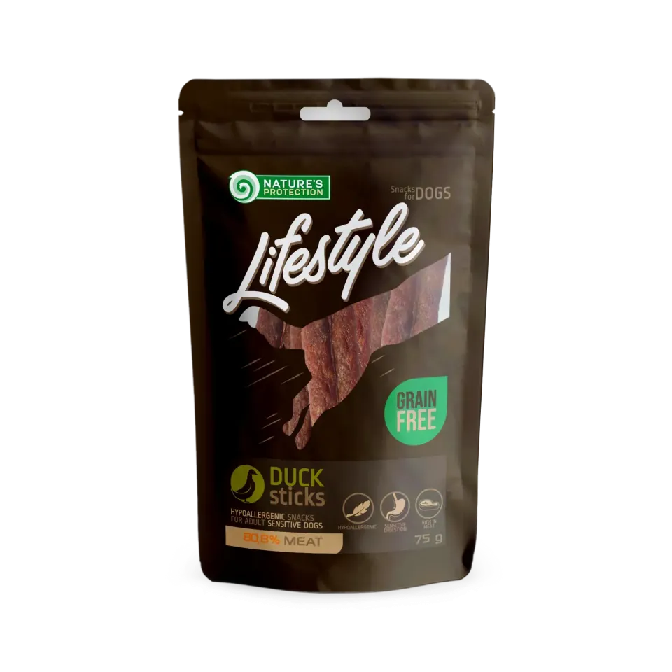 Фото Ласощі для собак, сушена качка, смужки, Nature's Protection Lifestyle Snack For Dogs Duck Sticks 75г купити за ціною ₴142.00