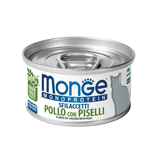 Вологий корм для котів Монж Monge Cat MONOPROTEIN м'ясні пластівці курка, горошок купити за ціною ₴83.00