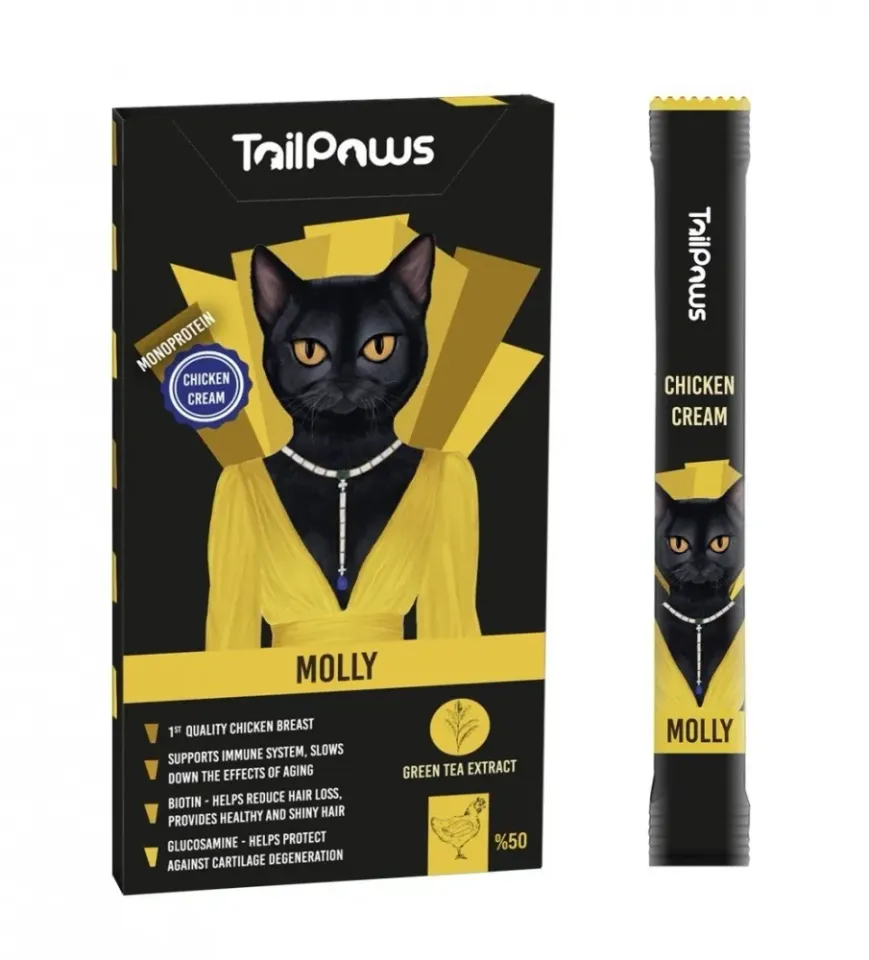 Фото Кремові ласощі для котів Tail Paws Molly cat з куркою, таурином,лейцином та лізіном, 1 стік купити за ціною ₴37.00
