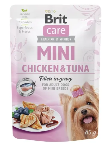 Бріт Кеа для собак вологий  Корм Brit Care Mini pouch з філе курки та тунця в соусі 85г купити за ціною ₴65.00