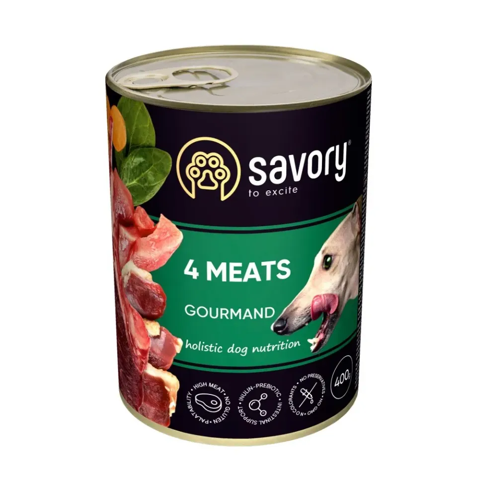 Фото Вологий корм Savory Dog Gourmand 4 вида мяса 400 г купити за ціною ₴152.00
