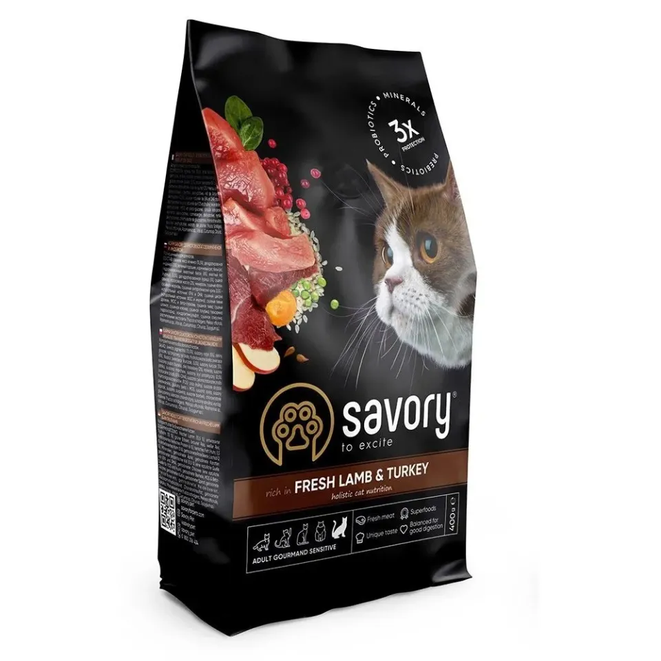 Фото Savory Adult Cat Sensitive Digestion Fresh Lamb & Turkey купити за ціною ₴321.00