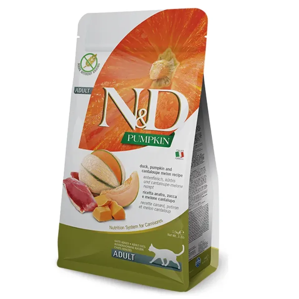 Фото Корм сухий для котів Фарміна N&D Grain Free PUMPKIN DUCK & CANTALUPE ADULT з качкою, гарбузом та мускусною динею купити за ціною ₴1359.00