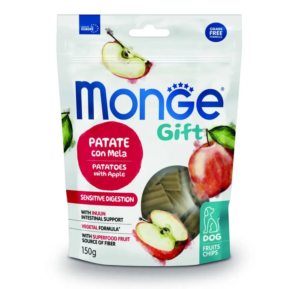 Фото Monge Gift Dog Fruit Chips Sensitive digestion картопля з яблуком (веган) купити за ціною ₴177.00