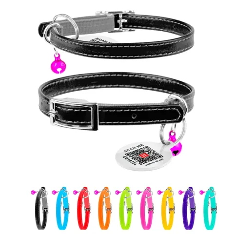 Нашийник для котів шкіряний WAUDOG Glamour з QR паспортом, без прикрас, XXS, Ш 9 мм, Дов 22-30 см чорний купити за ціною ₴137.70