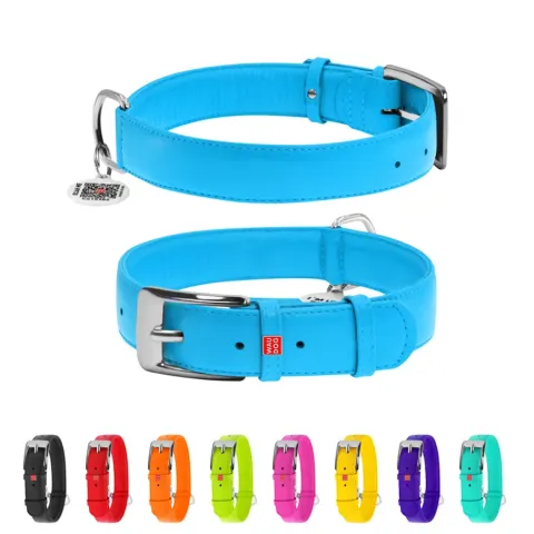 Нашийник для собак шкіряний WAUDOG Glamour з QR паспортом, без прикрас, Ш 35 мм, Дов 46-60 см блакитний купити за ціною ₴814.50