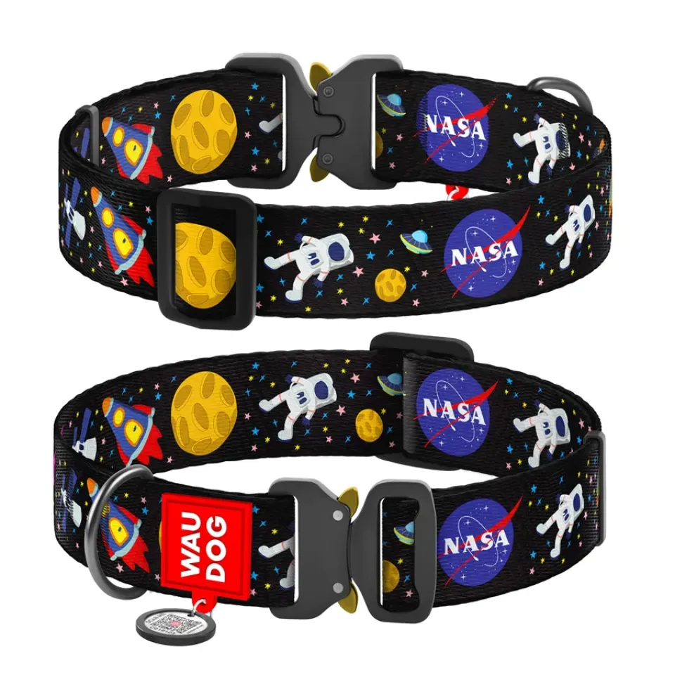Фото Нашийник для собак нейлоновий WAUDOG Nylon з QR паспортом, малюнок "NASA", металева пряжка-фастекс, XXL, Ш 35 мм, Д 46-70 см купити за ціною ₴569.70