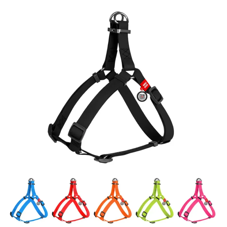 Фото Шлея для собак водостійка WAUDOG Waterproof, c QR паспортом, металічна пряжка-фастекс, Ш 20 мм, Дов 50-80 см чорний купити за ціною ₴936.00