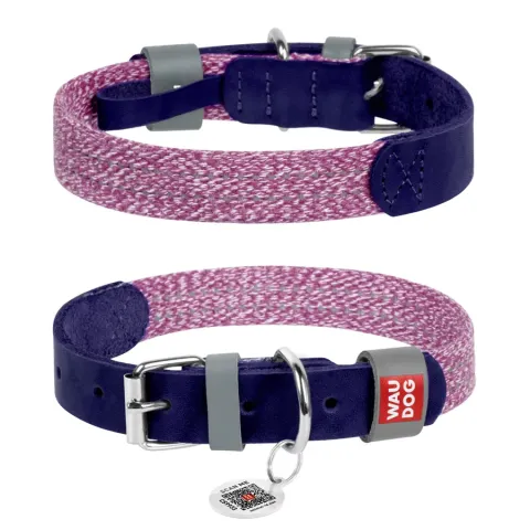 Нашийник для собак зі шкіри та відновленої бавовни WAUDOG Classic, S, Ш 15 мм, Дов 27-36 см фіолетовий купити за ціною ₴184.00