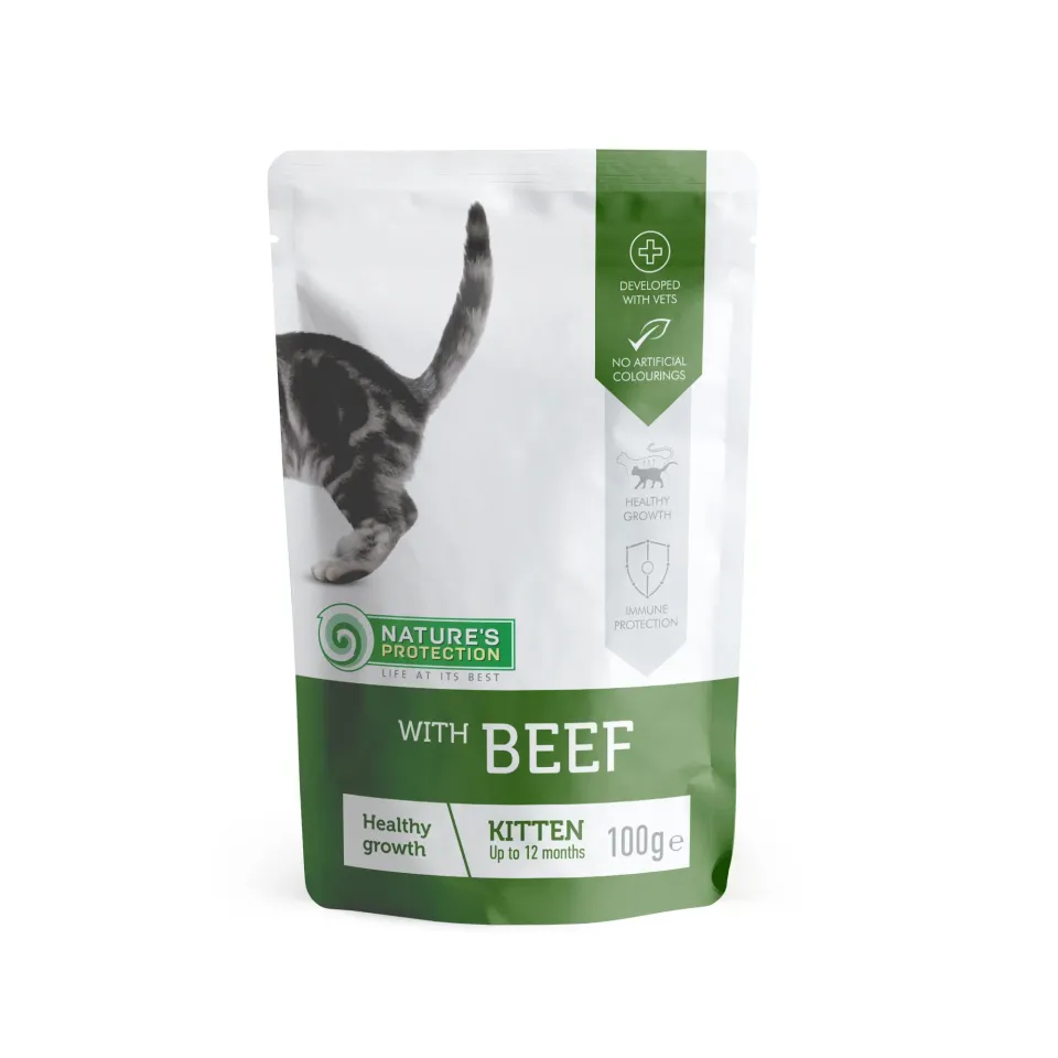 Фото Вологий корм для кошенят Nature's Protection Kitten Healthy Growth with Beef 100г купити за ціною ₴45.00