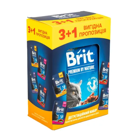 НАБІР Корм вологий Brit Premium для дорослих котів мікс 3+1 купити за ціною ₴96.00