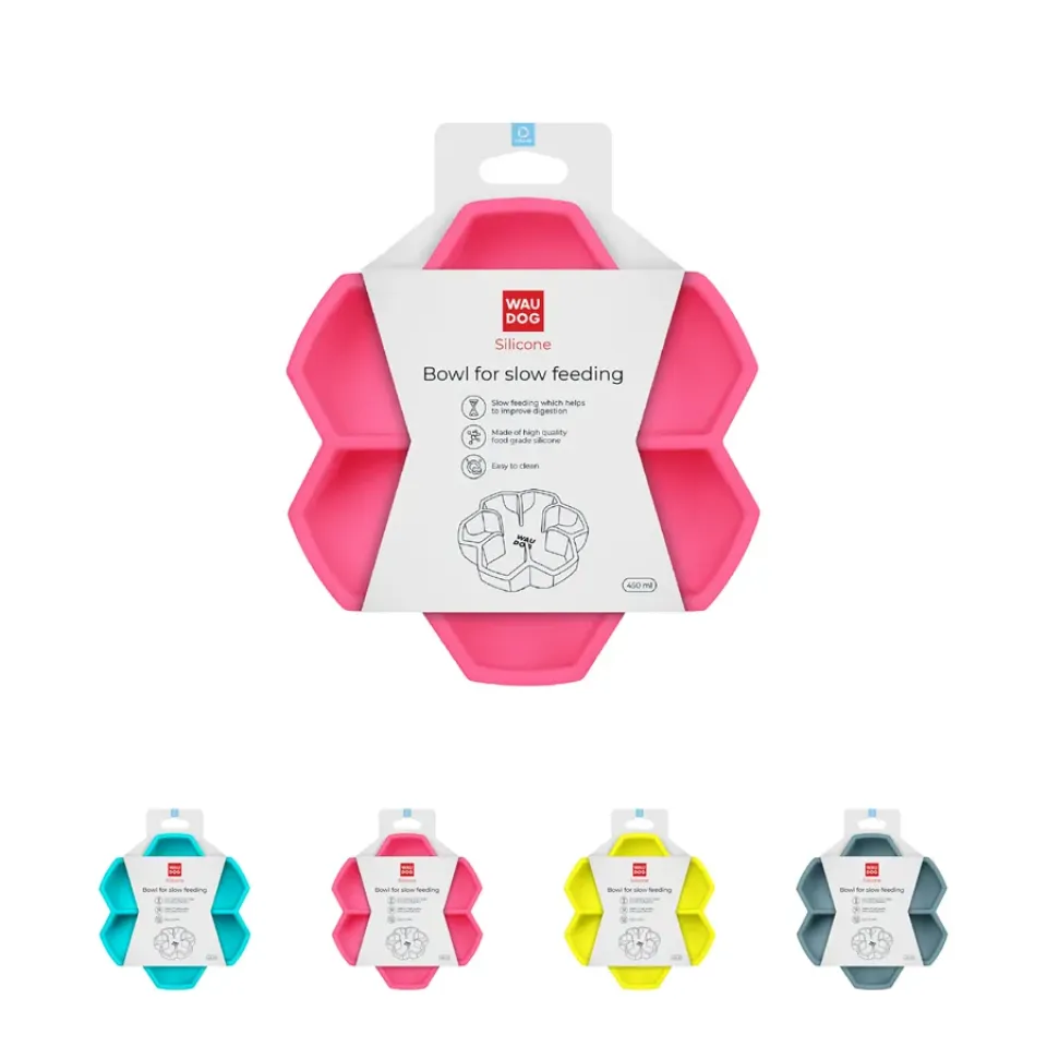 Фото Миска для повільного харчування WAUDOG Silicone, 450 мл, рожевий купити за ціною ₴558.00