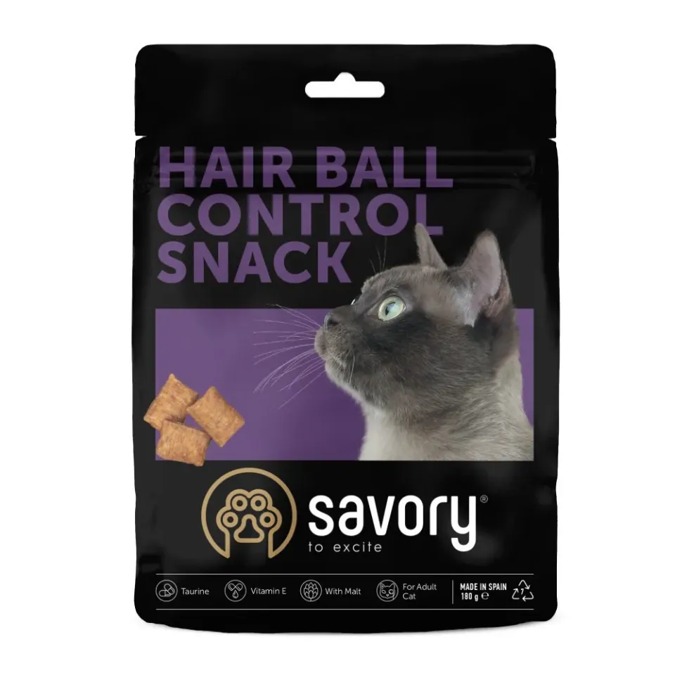 Фото Хрумкі ласощі Savory Cats Snacks Pillows Hair Ball Control для дорослих котів для виведення шерсті 180 г купити за ціною ₴198.00