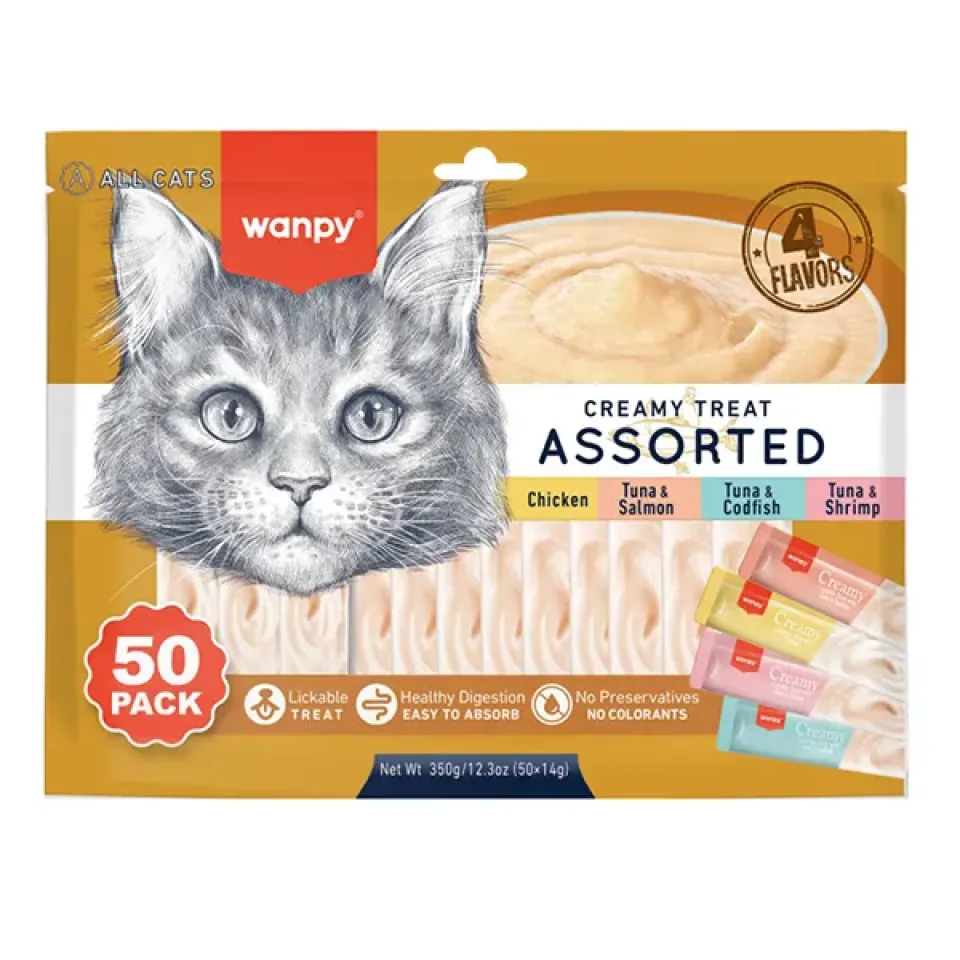 Фото Wanpy Creamy Treat Assorted ВАНПІ МІКС ЛАСОЩІВ рідкі ласощі для котів, набір купити за ціною ₴670.00