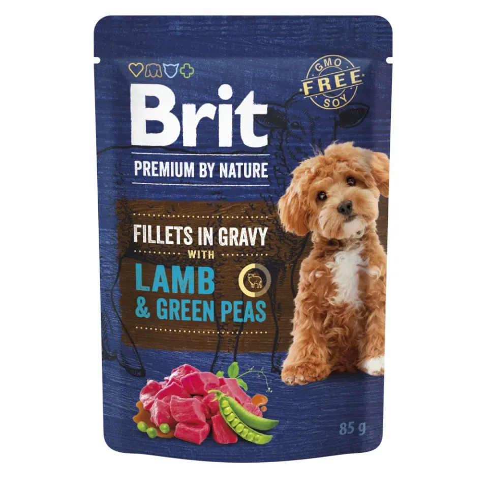 Фото Корм вологий Бріт Преміум д/собак малих порід  в соусі Brit Premium Fillets in Gravy Lamb & Green Peas з філе ягня і зеленим горошком купити за ціною ₴49.00