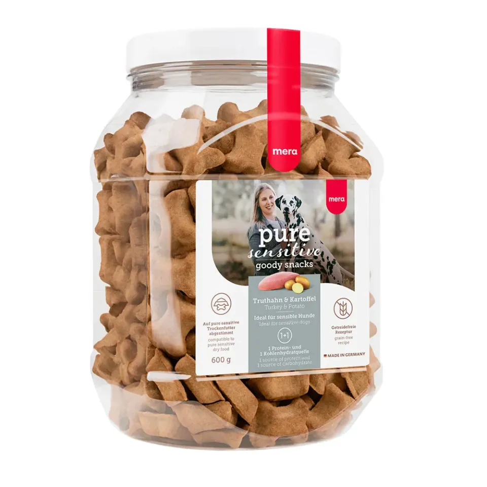 Фото Печиво Мера Ласощі Mera good snacks pure sensitive Truthahn & Kartoffel для чутливих собак із індичкою та картоплею, 600г купити за ціною ₴483.00