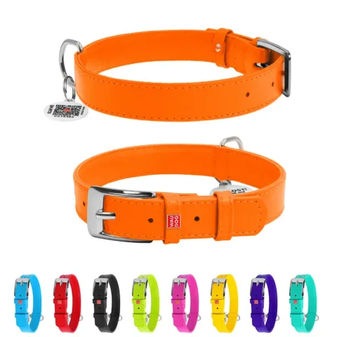 Нашийник для собак шкіряний WAUDOG Glamour з QR паспортом, без прикрас, Ш 25 мм, Дов 38-49 см помаранчевий купити за ціною ₴538.20