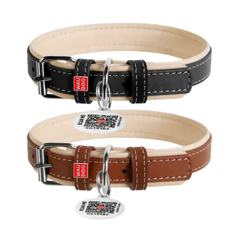 Нашийник для собак шкіряний WAUDOG Soft з QR паспортом, Ш 25 мм, Дов 38-49 см чорний купити за ціною ₴589.50