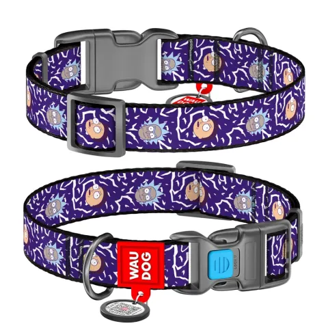 Нашийник для собак нейлоновий WAUDOG Nylon з QR паспортом, малюнок "Рік та Морті 2", пластиковий фастекс, S, Ш 15 мм, Д 25-35 см купити за ціною ₴109.80