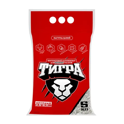 Натуральний бентонітовий наповнювач для котячих туалетів Тигра, 5 кг, гранула максі 2,5-5 мм, червоний купити за ціною ₴129.00