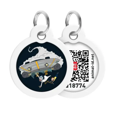 Адресник для собак і котів металевий WAUDOG Smart ID з QR паспортом, малюнок "Рік та Морті 1", коло, Д 30 мм купити за ціною ₴99.00