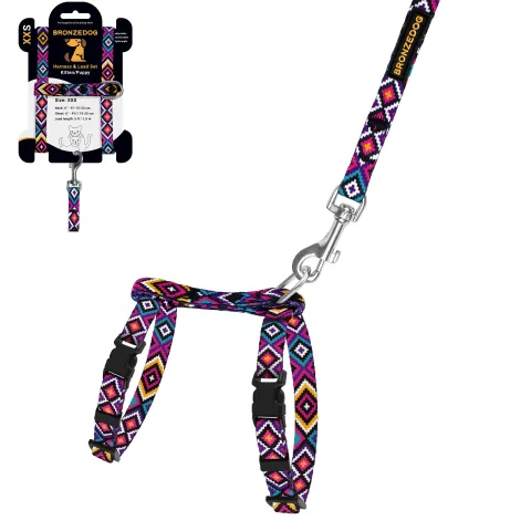 Шлея з Поводком для Котів та Дрібних Собак BronzeDog Urban Гуцульська Фіолетова XS купити за ціною ₴298.00